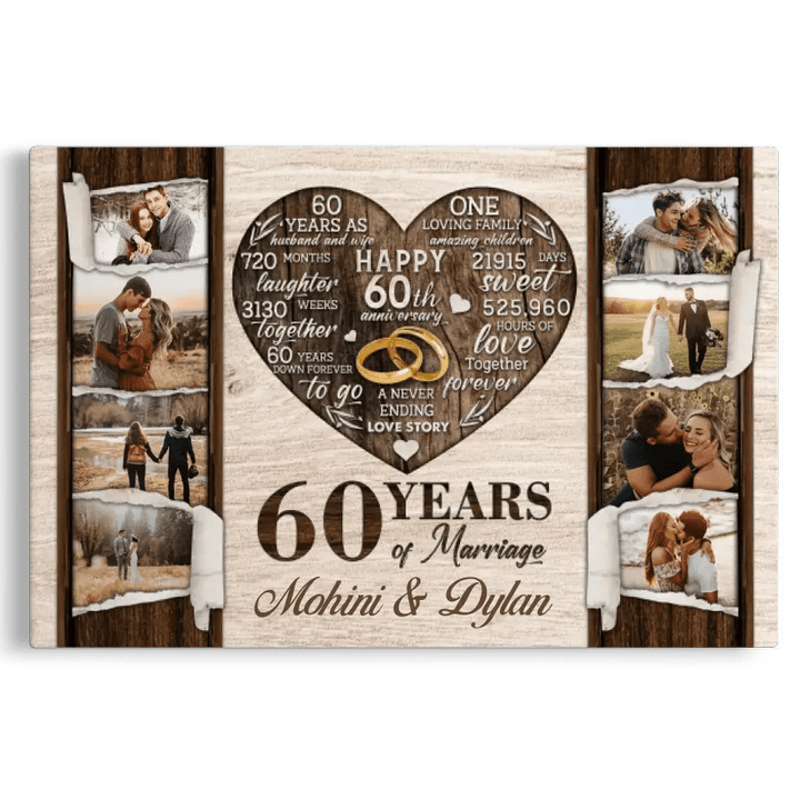 Personalized Canvas Prints, Custom Photo, Gift For Couple, 60th Anniversary Gift For Husband and Wife, 60 Years Of Marriage