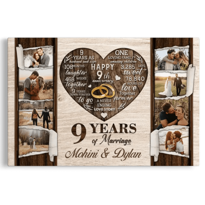 Personalized Canvas Prints, Custom Photo, Gift For Couple, 9th Anniversary Gift For Husband and Wife, 9 Years Of Marriage