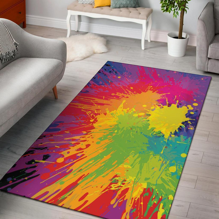 Colorful Paint Splatter Abstract Area Rug
