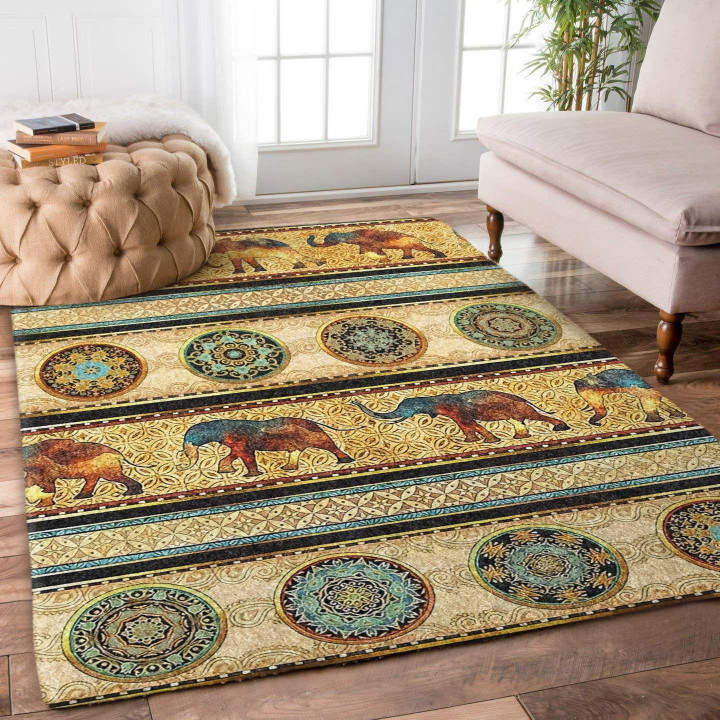 Persian Elephant Line Mandala Large Area Rugs Highlight For Home, Living Room & Outdoor Area Rug