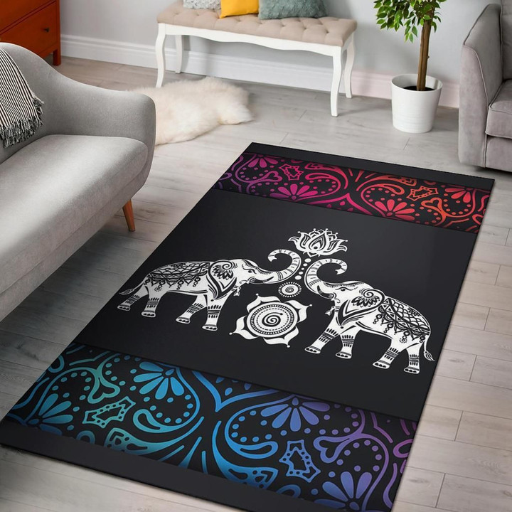 Elephant Colorful Mandala Native American Area Rug Carpet