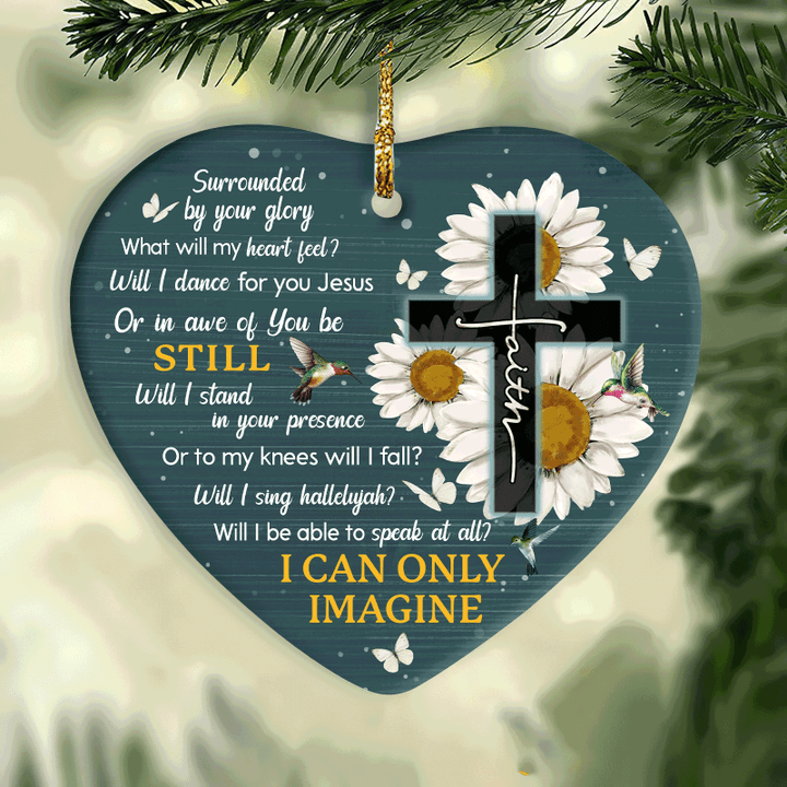 Jesus Heart Ceramic Ornament- Daisy Garden, Colorful Hummingbird, Black Cross Christian Gift - I Can Only Imagine