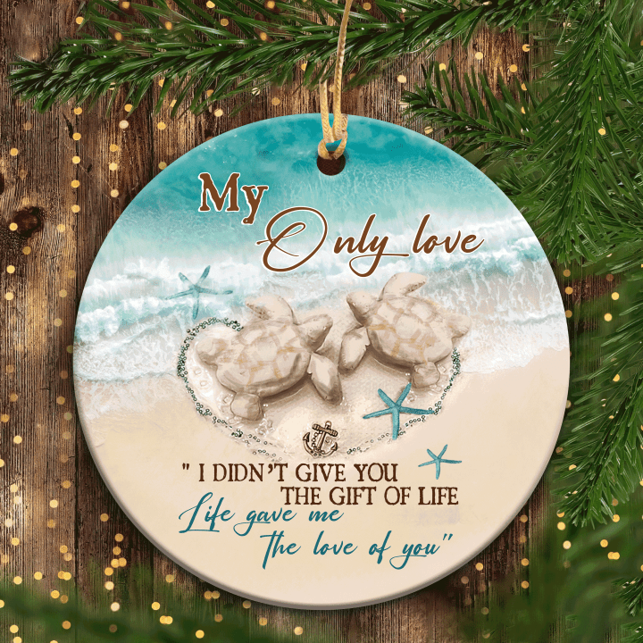 Christmas Ornament Gifts For Couple, Spouse, Lover, Turtles Couple Circle Ceramic Ornament, Life Gave Me The Love Of You