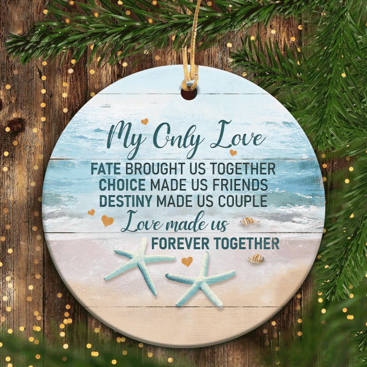 Christmas Ornament Gifts For Couple, Husband, Wife, Girlfriend, Boyfriend, Starfish Couple Circle Ceramic Ornament - Love Made Us Forever Together
