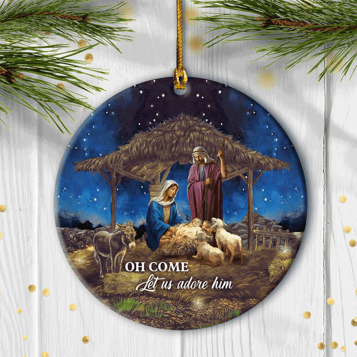 Jesus And The Lamb - Ceramic Circle Ornament - Jesus, God, Faith Painting - Gift for Religious Christian