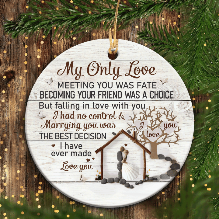 Christmas Ceramic Ornament Gifts For Couple, Wedding, Anniversary Ornaments, Pebble Couple Painting Ornaments, Marrying you was the best decision