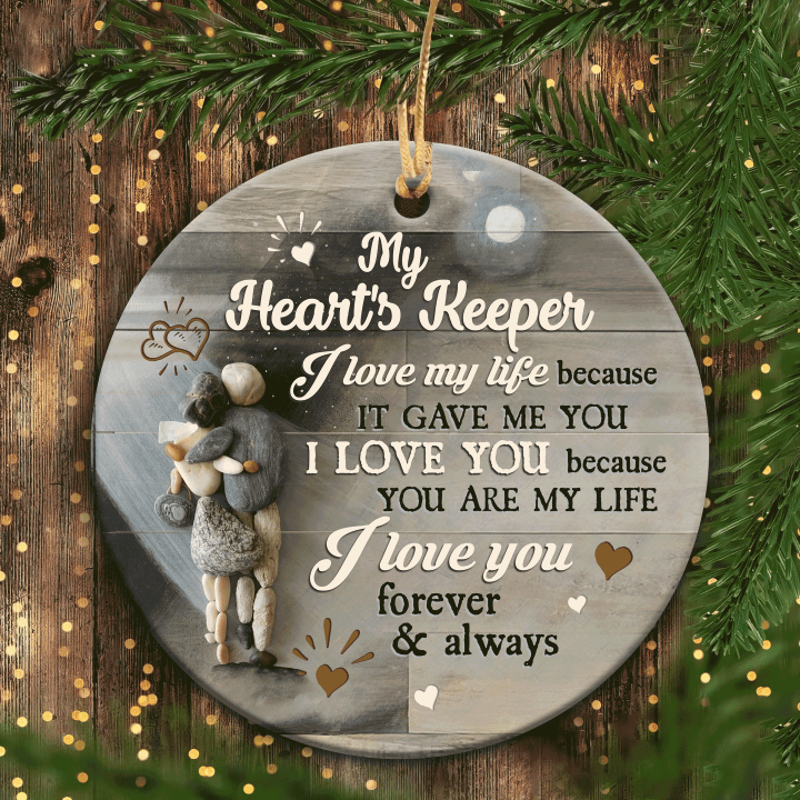 Couple Circle Ceramic Ornament- Pebble Couple, Gift For Couple, Husband, Wife, Girlfriend, Boyfriend, Lover, My Heart keeper