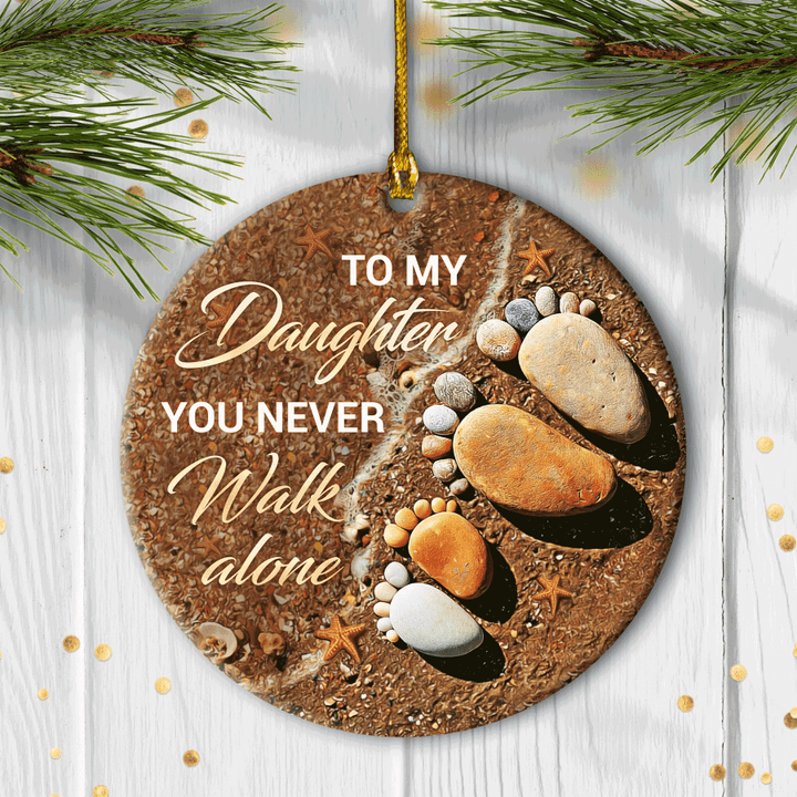 Christmas Gifts, Birthday Gifts For Daughter, Family Ceramic Ornaments, Pebble Footprint On Sand Ornaments, You Never Walk Alone