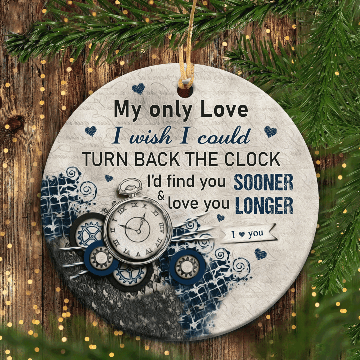 Christmas Ceramic Ornament Gifts For Couple, Spouse, Wedding, Old Clock Anniversary Gifts Ornaments, Turn Back The Clock Loving You Longer