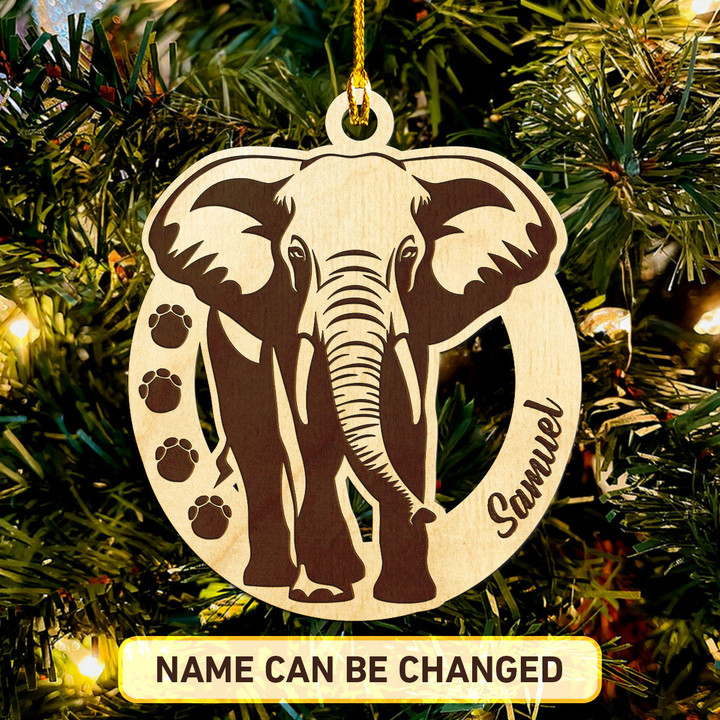 Elephant Personalized Wood Ornament -16