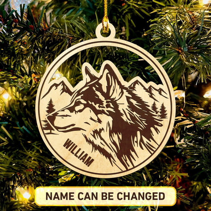 Wolf Personalized Wood Ornament -12