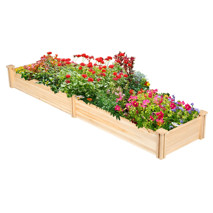 Wooden Raised Garden Bed Divisible Green Fence Planter Box, Natural Wood