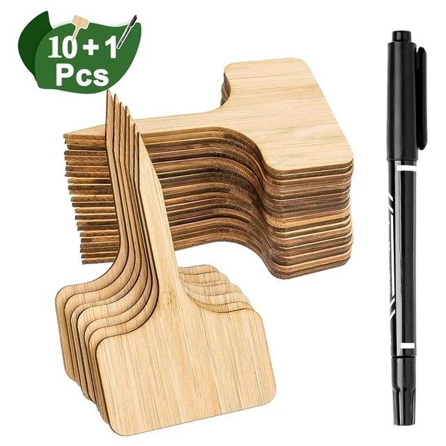 T-Type Bamboo Plant Labels Eco-Friendly Wooden Plant Sign Tags Garden Markers for Bonsai Seed Potted Herbs Flowers Tool