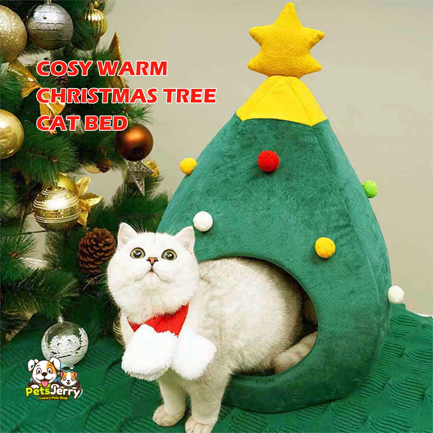 Cosy Warm Christmas Tree Cat Bed | Christmas Cat Bed for SALE