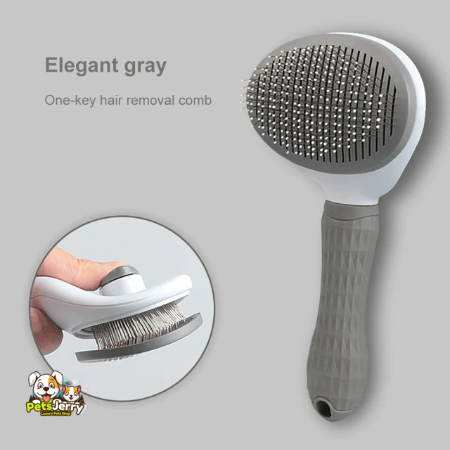 Pet hair grooming comb and care brush for removing tangles, mats, loose hair, and dander.