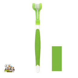 3-sided pet toothbrush with soft bristles and ergonomic handle for effective cleaning of dog and cat teeth.