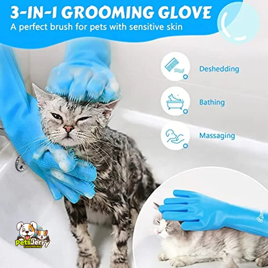 Person wearing Pet Bathing Gloves while massaging a dog's fur
