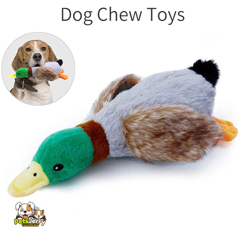 Adorable yellow plush duck dog toy with squeaker