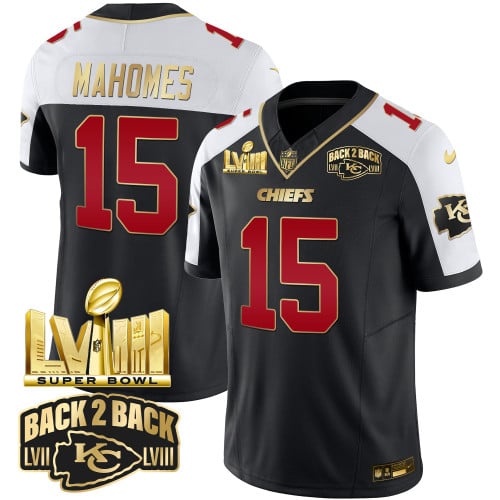 Men's Chiefs Super Bowl LVIII & Back 2 Back Gold Patch Vapor Jersey - All Stitched