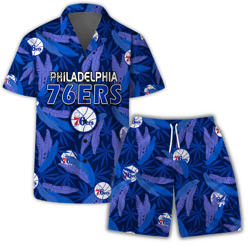 Philadelphia 76ers Team Logo Pattern Leaves Vintage Art Hawaiian Set