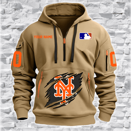 New York Mets | New Personalized Brown Quarter Zip Hoodie MLB