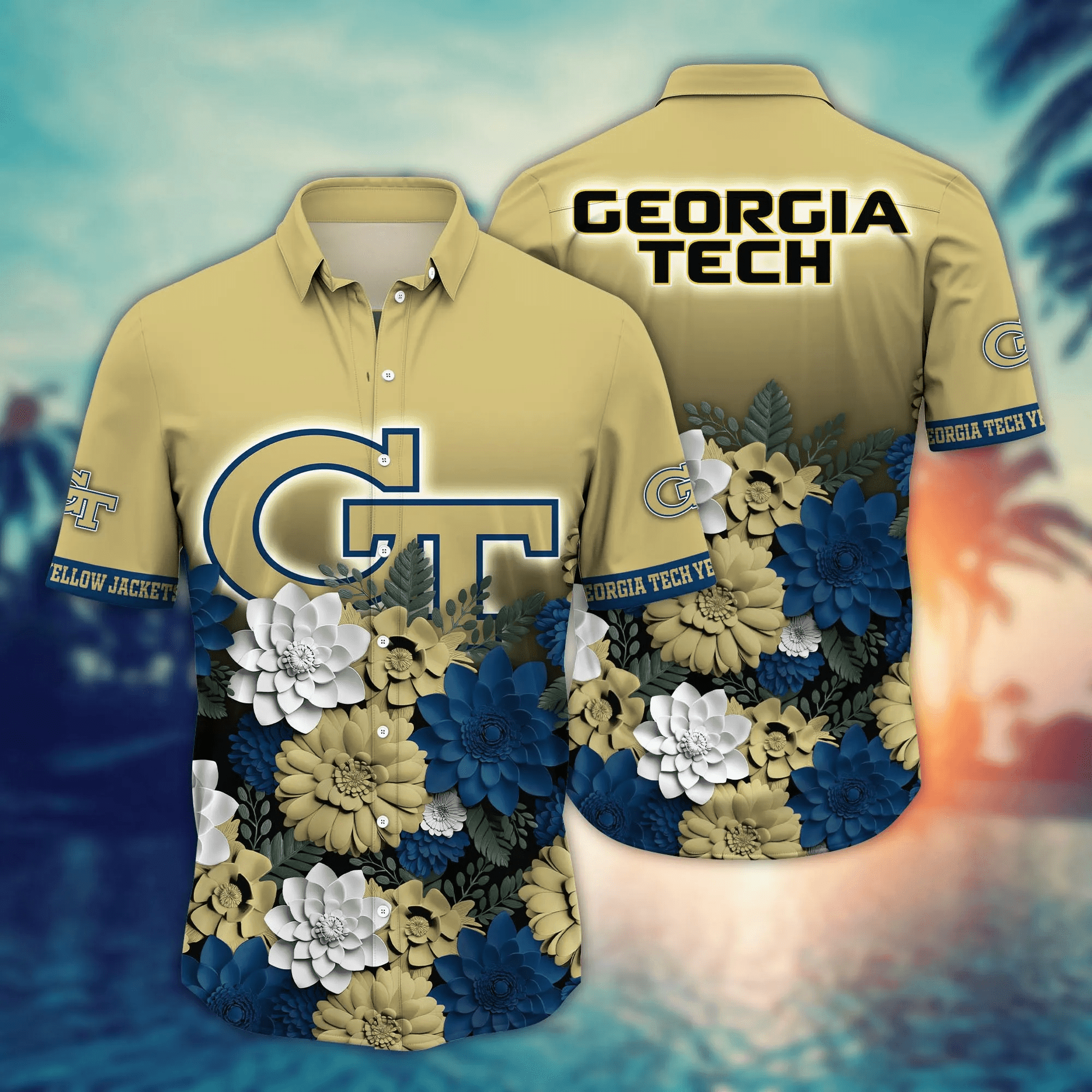 Georgia Tech Yellow Jackets Flower Hawaii Shirt And T Shirt For Fans, Summer Football Shirts