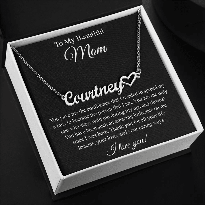 To My Beautiful Mom Heart Name Necklace