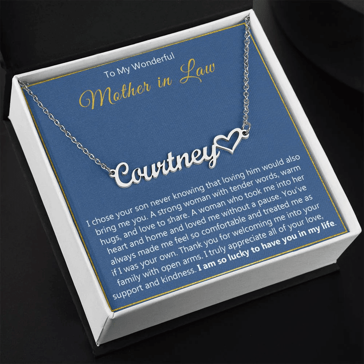 To My Wonderful Mother in Law Heart Name Necklace