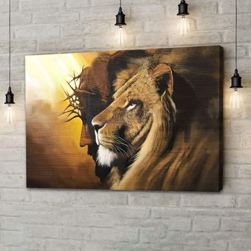 The Lion of Judah Jesus Christ Wall Art Canvas, Lion and Jesus Picture