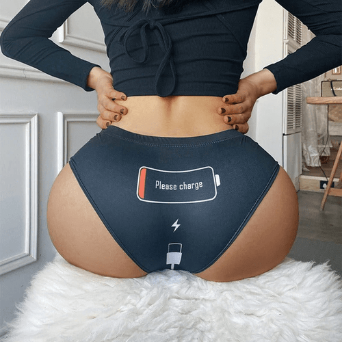 "Please Charge" Print Women Sexy Panties Stretch Soft Seamless Underwear