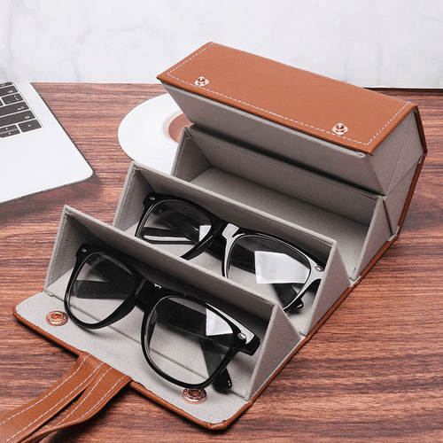 Leather Multiple Eyeglasses Organizer Travel Sunglasses Case