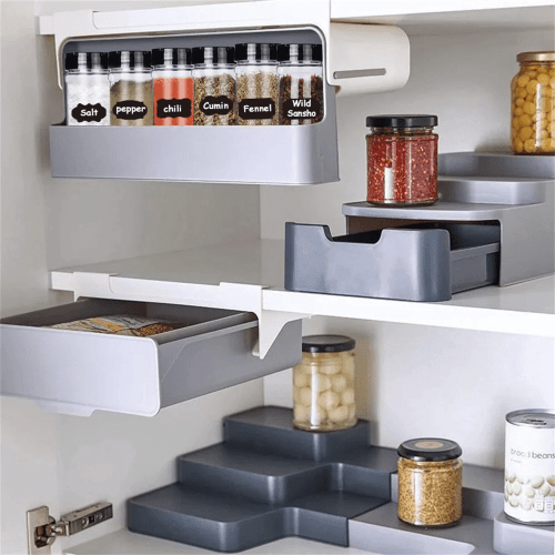 Self-adhesive Spice Organizer Rack Under-shelf Hidden Kitchen Storage Rack