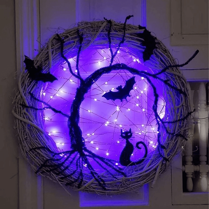 Halloween Glowing Bat And Cat Lighted Wreath Party Ornament