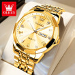 OLEVS Men‘s Watches Gold Original Quartz Wristwatch Waterproof Luminous Watch for Male Rhombus Mirror Date Week Luxury Dress