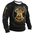 Vintage Men's T-shirt Cotton Long-sleeved Tops 3D Printed Route 66 Biker Sweatshirt O Neck Oversized Motorcycle Streetwear 3xl