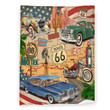 Soft Flannel Bed Blanket Retro Car Motel Route 66 Throw Blanket All Season Warm Fuzzy Cozy Plush Blanket for Living Room/Bedroom