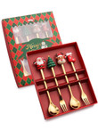 Leeseph Christmas Coffee Spoons Forks Set (4/6Pcs), Stainless Steel Spoon Forks Christmas Gifts for Kids(Red/Green Gift Box Set)