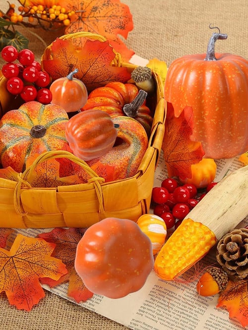 1set 7PCS Artificial Pumpkin Thanksgiving Harvest Festival Halloween Decoration