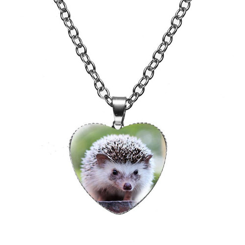 Hedgehog In The Fog Necklac Cute Cartoon Pattern Animal Glass Heart Metal Pendant Chain Necklace Jewelry Men Women Creative Gift