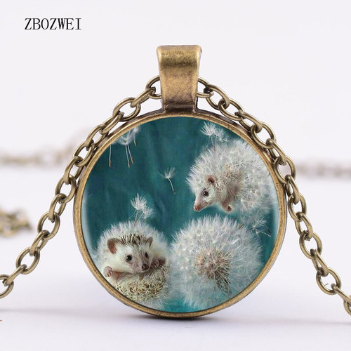 2024 New 3 Colors / Dandelion & Hedgehog Silver Pendant Necklace Long Chain Statement Handmade Vintage Necklace