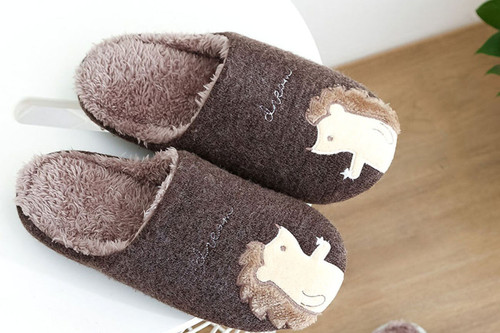 Cute Plush Hedgehog Slippers Fluffy Faux Fur Cartoon Animal Slippers
