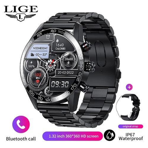 Lige 360 AMOLED HD Screen Watch For Men Smart Watch Bluetooth Calling Smartwatch 2024 Fashion Business Clock New Smartband Man