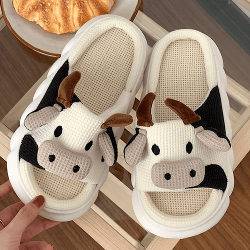 Women Cow Slippers Cute Cartoon Soft Cloud Platform Indoor Shoes Summer