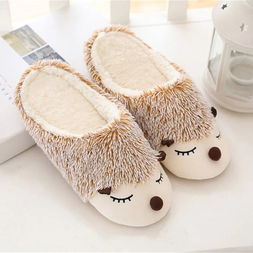 Millffy cute brown Hedgehog slipper cortoon comy home indoor warm slipper Cartoon Plush Slippers women animal slipper