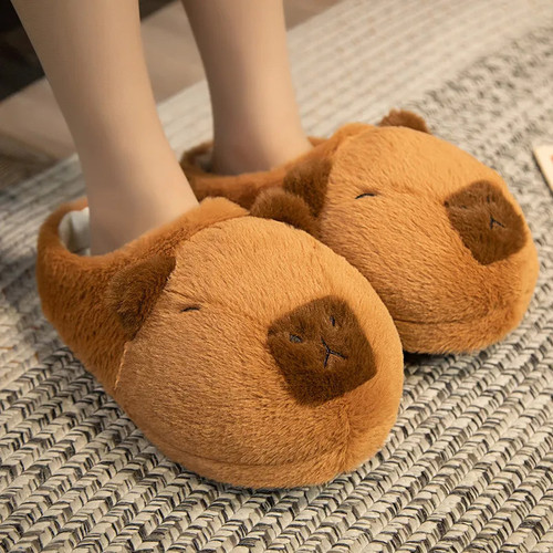 Cartoon Capybara Plush Slipper Cute Capybara Warm Thickened Slipper Nonslip Unisex Kawaii Winter Home Slippers