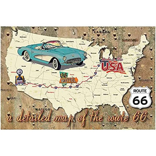 Wall Decoration Vintage Tin Signs Roadtrip Route 66 Map Metal Signs Wall Decor Designed for Restaurant Bar Home Decoration Man