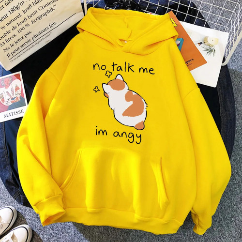 No Talk Me Cute Angry Cat Print Women Hoody Hip Hop Soft Sweatshirt