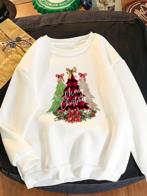 Women Fleece Clothing New Year Fashion Christmas Spring Winter Pullovers Print