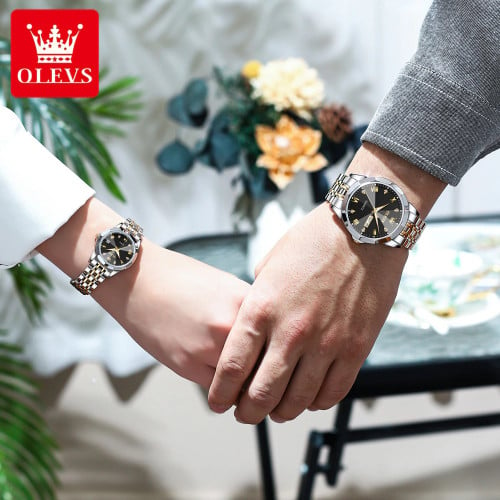 OLEVS Couple Watches Rhombus Mirror Luxury Original Quartz Men and Women Wristwatch Waterproof Luminous Date Week His and Her