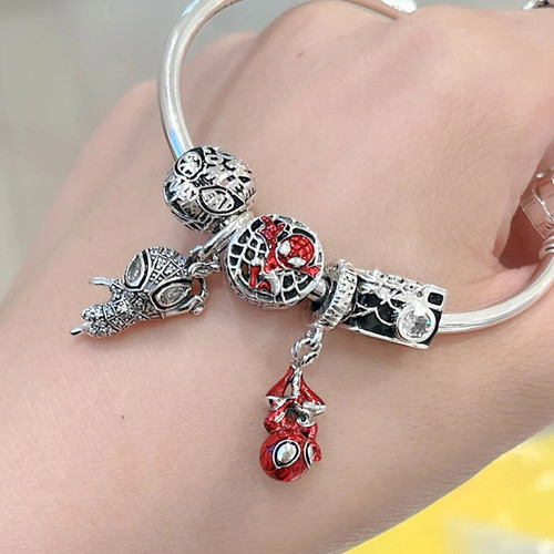 New Disney Hot Selling Women's Heart Spiderman Bracelet 925 Sterling Silver Bracelet for Original Beaded Beaded Jewelry